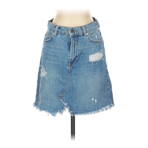 We‎ The Free by Free People Denim Skirt Size 26 Blue Distressed Raw Hem Boho - Picture 1 of 6